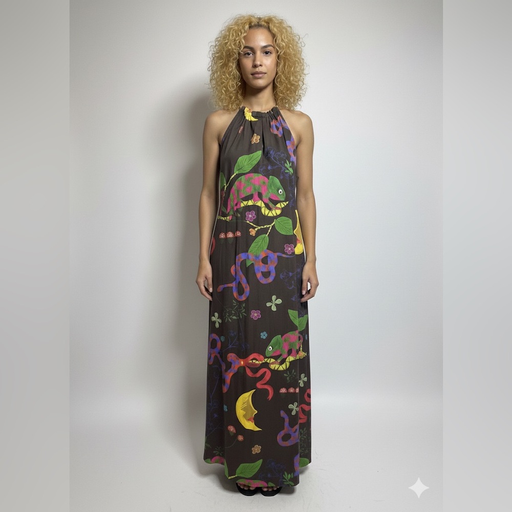 NEW MIRTO maxi sleeveless cotton dress  colorful tropical sz large (44) designer - Picture 9 of 9
